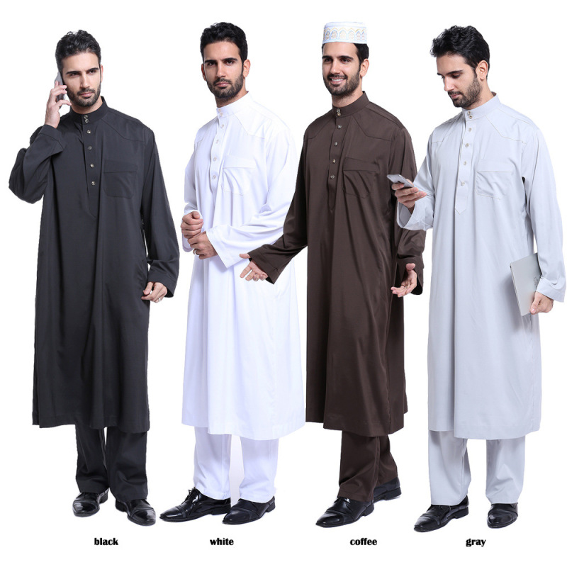 Pakistani Indian White Suit Robe Men's Ethnic Style Men's Solid Color Robe Two-Piece Set