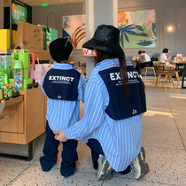 Street-friendly parent-child clothing autumn new style mother-son and mother-daughter clothing striped shirts trendy brother-sister clothing mother-child spring and autumn shirts