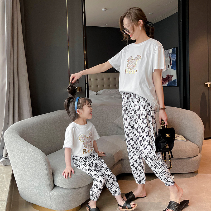 Pro-Zika Fried Street Suit 2022 New Tide Summer Mother Mother-daughter Dress Foreign Style Fashion T-shirt Pants Two Pieces