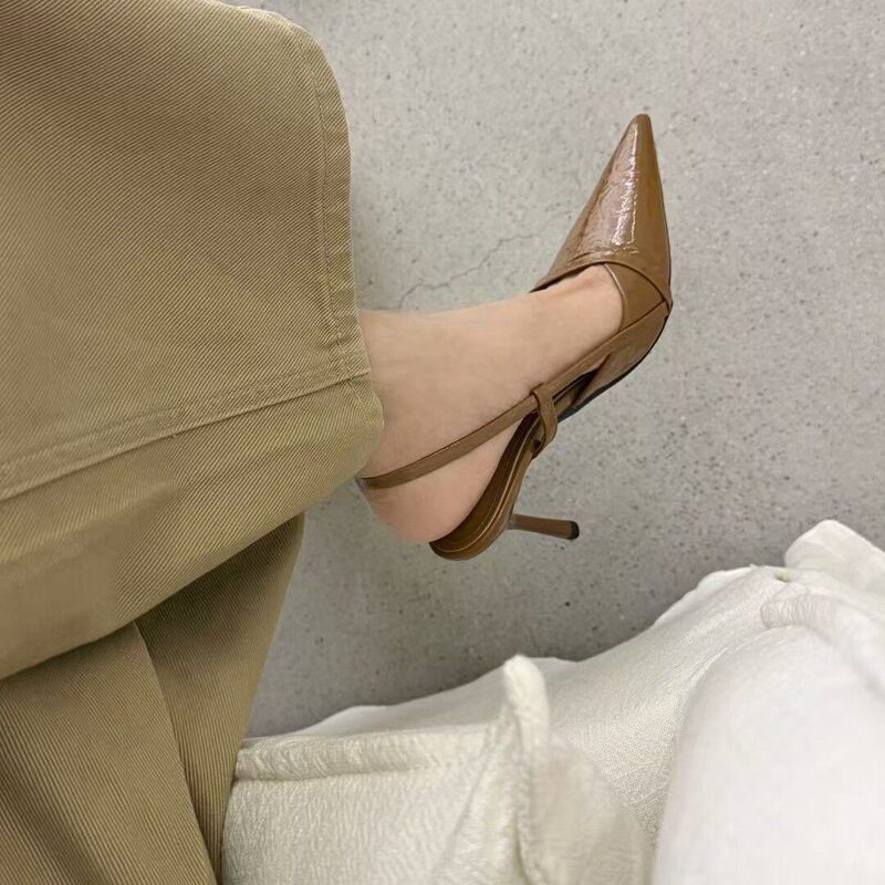 Elegant Pointed-Toe Stiletto Sandals for Women, Summer 2026, Single Strap, Open Back, Sexy Style, Closed-Toe High Heels