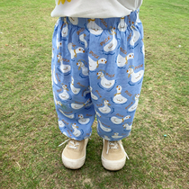 Male Baby Summer Suit Boy Cute Super Cute Baby Anti-Fouling Cotton Fabric Vest Anti-mosquito Trousers Foreign Air Clothes
