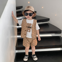 Children Summer Suit Boy Baby Machia Three Sets Short Sleeve Shorts Kindergarten Academy Wind Clothes Handsome