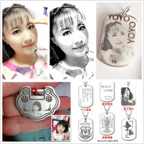 Foot silver 999 sterling silver square brand military brand necklace pendant custom laser lettering photo couple men and women identity card