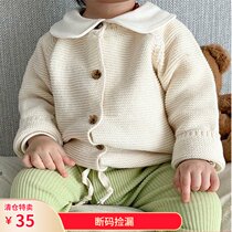 Baby small coat female spring and autumn foreign baby knitted cardigan sweater with solid color versatile wool