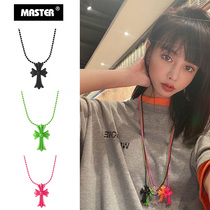 MASTER cross color stack wearing Qingshan limited ball necklace niche light luxury neck bone chain hip hop pendant