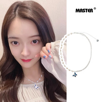 MASTER Blue butterfly irregular pearl necklace Yang beyond the same choker Cuban design T-shirt chain