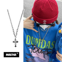MASTER European and American double chain titanium steel cross diamond necklace High Street Joker couple accessories sweater sweater chain