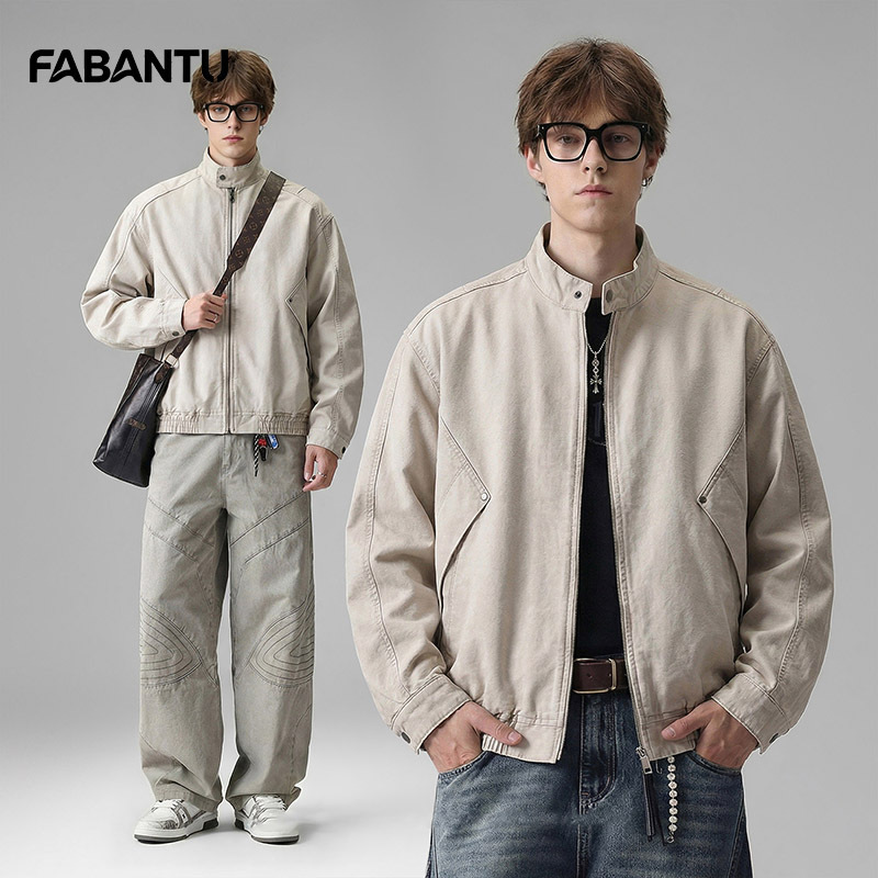 Men's Stand Collar Jacket Autumn 2026 Full Zip Loose Fit Drop Shoulder Sleeves Washed Vintage Casual Travel Retro Jacket Men's Stand Collar Jacket Autumn 2026 Full Zip Loose Fit Drop Shoulder Sleeves Washed Vintage Casual Travel Retro Jacket