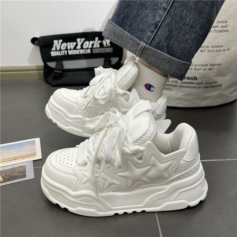 Hong Kong Style Loafers for Men ins Versatile Thick-Soled Height-Increasing Dad Shoes Spring New Couple Sports Star White Sneakers