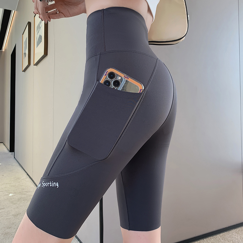Women's Summer Cycling Shorts, Five-Point Shark Shorts with Pockets, Butt-Lifting Leggings, Tight-Fitting Pants, Yoga Pants