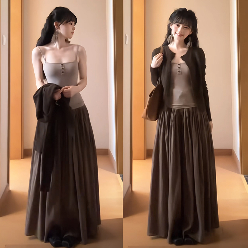 Autumn Clothing Early Autumn Knitted Cardigan Suspender Skirt Pants Autumn Suit Women's 2026 New Autumn Matching Complete Set for Autumn Autumn Clothing Early Autumn Knitted Cardigan Suspender Skirt Pants Autumn Suit Women's 2026 New Autumn Matching Complete Set for Autumn