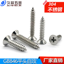 304 stainless steel flat head cross self-tapping screw GB846 sunken head self-tapping stud lengthened wood screw M2 9-M6 3