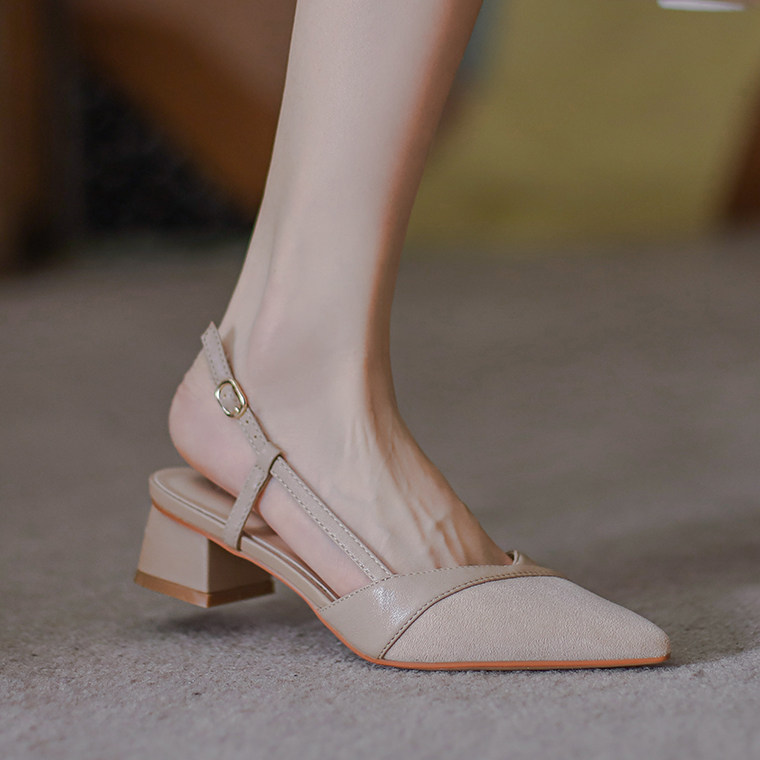 2022 Summer new half-wrapped head sandal woman coarse heel tip with high heel shoe 100 lap single shoe woman heel