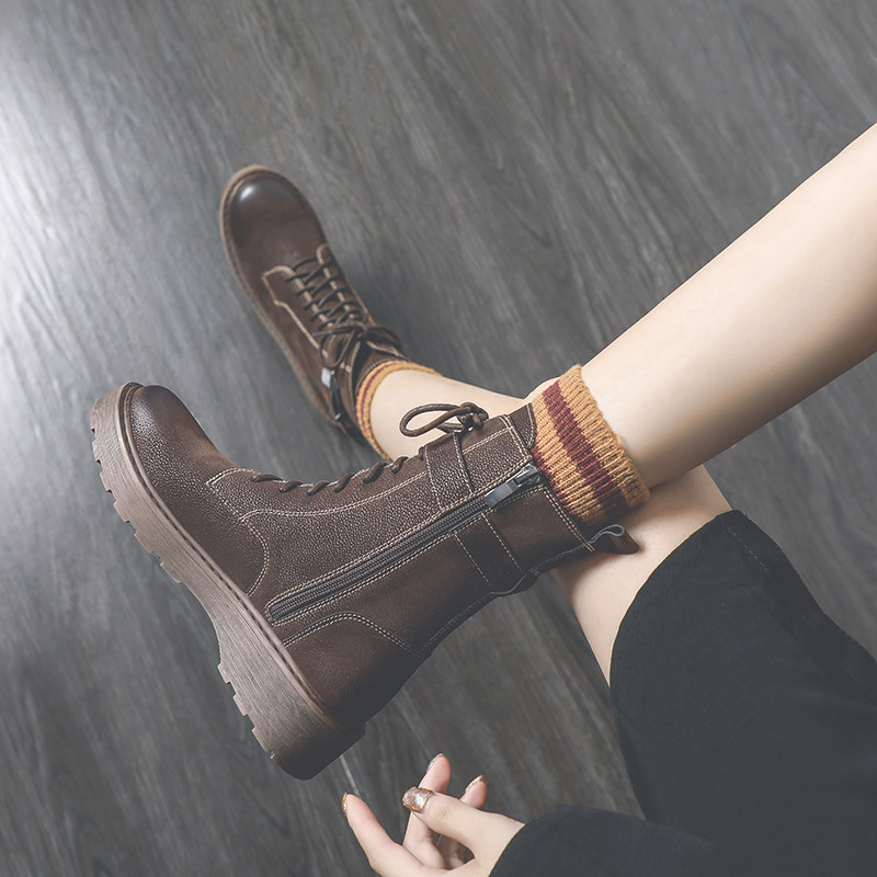 2021 new autumn and winter snow boots British wind Martin boots women's wild thick-soled short boots thickened and velvet warm