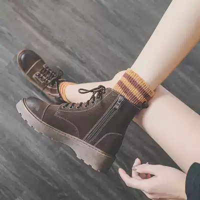 Martin boots female Joker British style 2021 autumn and winter New plus velvet skinny boots ins tide side zipper boots