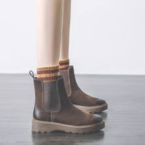 Chelsea booties womens British style all-match 2021 new autumn plus velvet thick-soled short tube retro Martin boots women