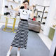 Temperament goddess fan dress age-reducing women's clothing 2023 summer striped mid-length sweet style wear suit women