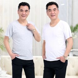 Old Man's Shirt, Middle-Aged and Elderly Pure Cotton White Vest Hurdles Summer Thin Loose Large Size Men's Undershirt Round Neck Short Sleeves