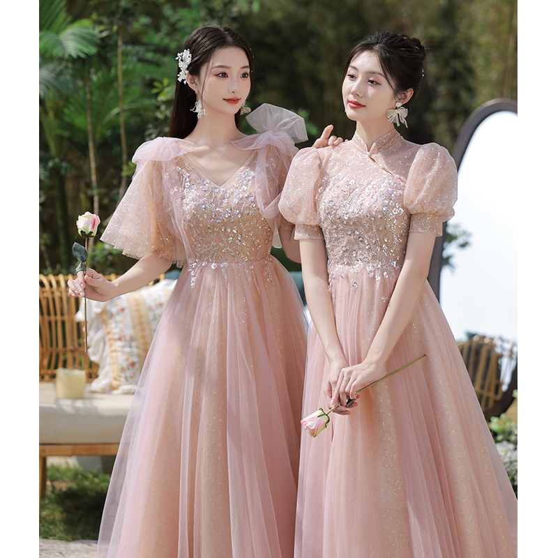 Pink Bridesmaid Dress for Women 2026 New Summer Niche High-End Sister Group Dress Fairy-Like Wedding Dress Can Be Worn Casually