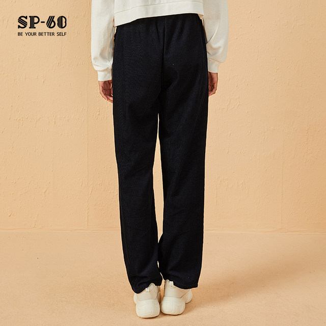 sp68 elastic navy blue corduroy loose straight casual pants for women slim and versatile 2024 ໂສ້ງດູໃບໄມ້ລົ່ນໃຫມ່