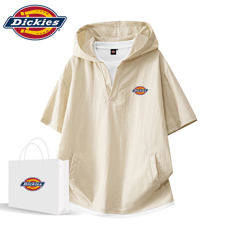 Dickies Official Authentic American Style 2026 New Summer Men's Couple Trendy Brand Fake Two-Piece Hooded Short-Sleeve T-Shirt