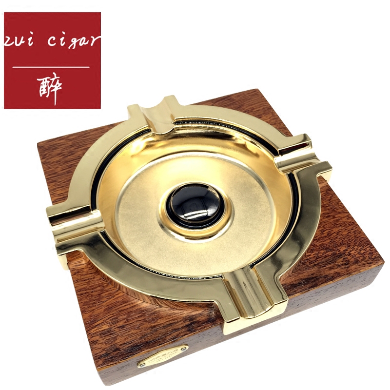 JIFENG Monsoon Cigar Tobacco Ash Trays Gilded Smoke Tank Printed Eggplant Solid Wood Stainless Steel Creative Big Cigarette Cylinders