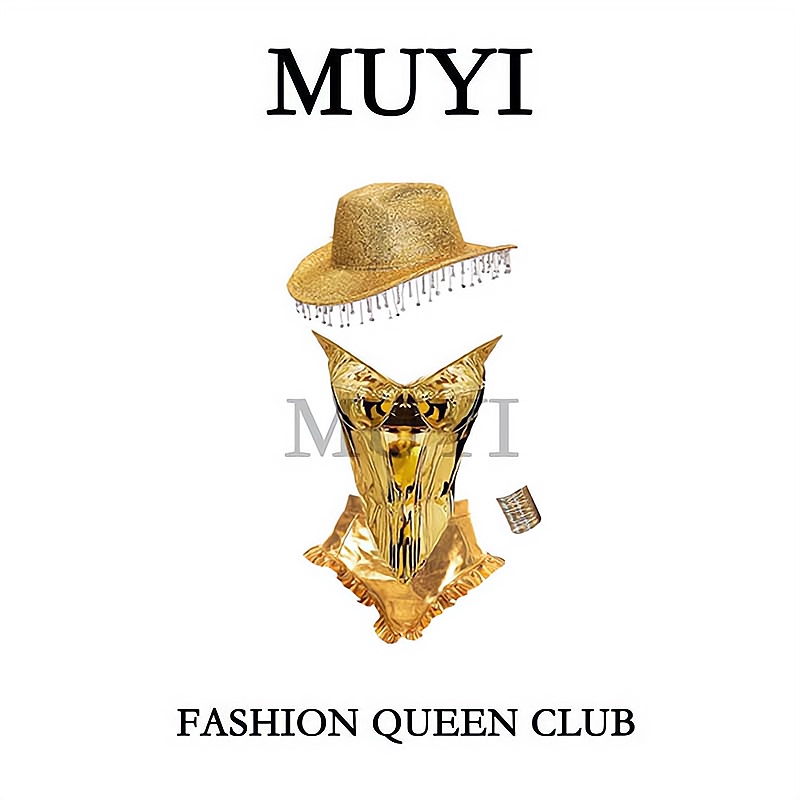 Muyi Original Bar Gogo Sexy Heavy-Duty Gold Shiny Leather Performance Costume Female Group Dj Stage Exaggerated Dance Costume