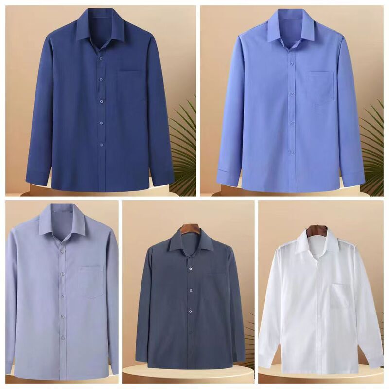 Middle-Aged and Elderly Men's Long-Sleeved Shirts, Casual Thin Shirts, Inner Shirts for Middle-Aged and Elderly Men, Dad's Clothing, Solid Color Clothes