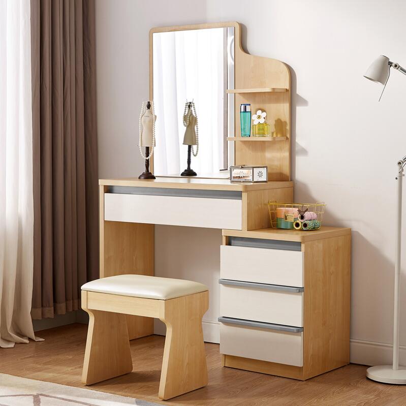 Drawer-type make-up bench mirror combined multifunctional modern plate original wood color make-up table