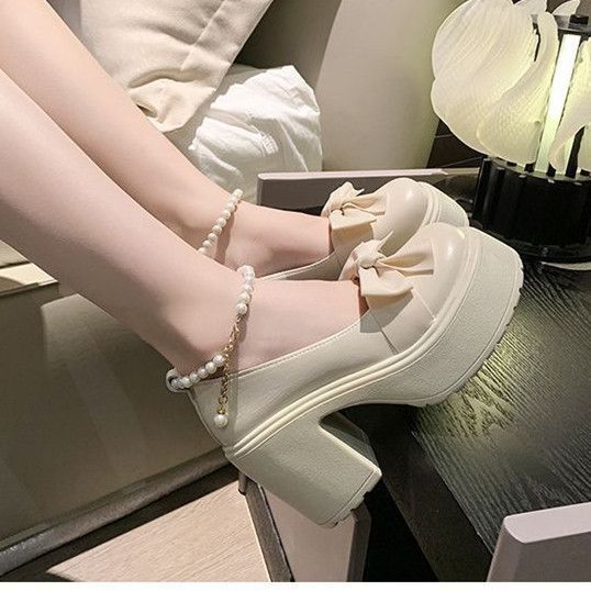 Thick-Soled Chunky High-Heeled Women's Shoes 2025 Spring and Summer Versatile Height-Increasing Soft-Soled Leather Shoes for Women New Style Thick-Soled Chunky High-Heeled Women's Shoes 2025 Spring and Summer Versatile Height-Increasing Soft-Soled Leather Shoes for Women New Style