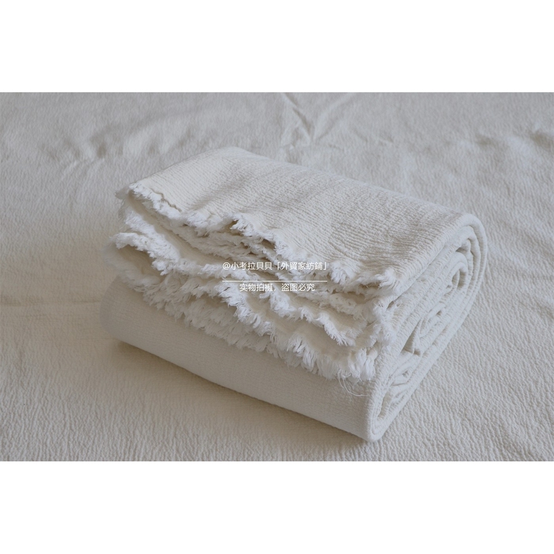 French Linen Throw Blanket with Hand-Frayed Edges, Double-Layered, Extra Large and Thick, Simple Luxury Style for Guesthouses, Leisure Blanket, Sofa Blanket