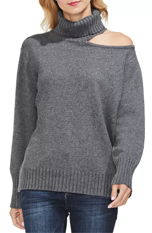 Vince Camuto / Vince Camoto Turtleneck áo len cotton cắt vai bất đối xứng - Áo len thể thao / dòng may áo cardigan nam