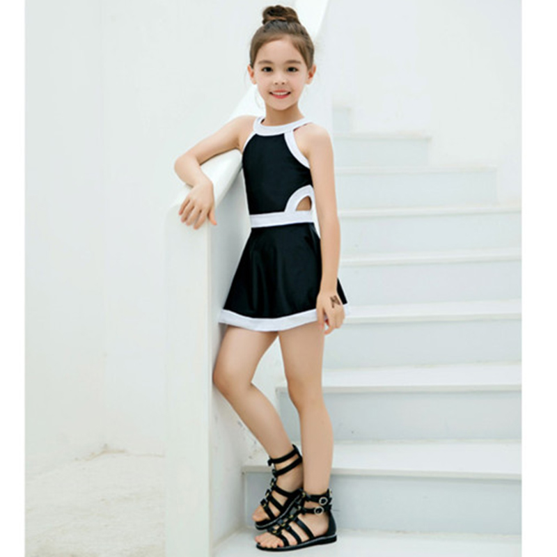 Small frescoed black girl swimsuit CUHK Scout 12-15-year-old child student flat corner skirt one-piece swimsuit