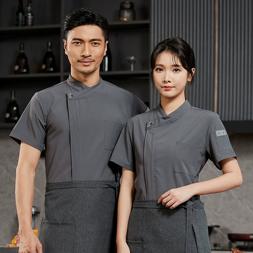 Эластичная быстросохнущая сухая одежда шеф-повара, летняя тонкая дышащая одежда из ледяного шелка с короткими рукавами, горячий горшок, кухонная одежда для ресторанов, общественного питания для мужчин