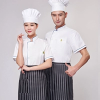 Синий боковой с коротким рукавом+черно -белый полосатый фартук