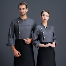 Linen chef overalls autumn and winter long-sleeved mens breathable hotel chef chef high-end Western restaurant chef clothes