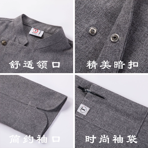 По льняной одежде Шеф-повара высококлассная гостиница ресторан обеденный ресторан кухня рабочая одежда с длинными рукавами мужчины и женщины зима утолщены и расширены