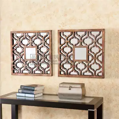Nordic square decorative mirror European combination mirror Wood carved entrance mirror Soft home wall mirror combination mirror