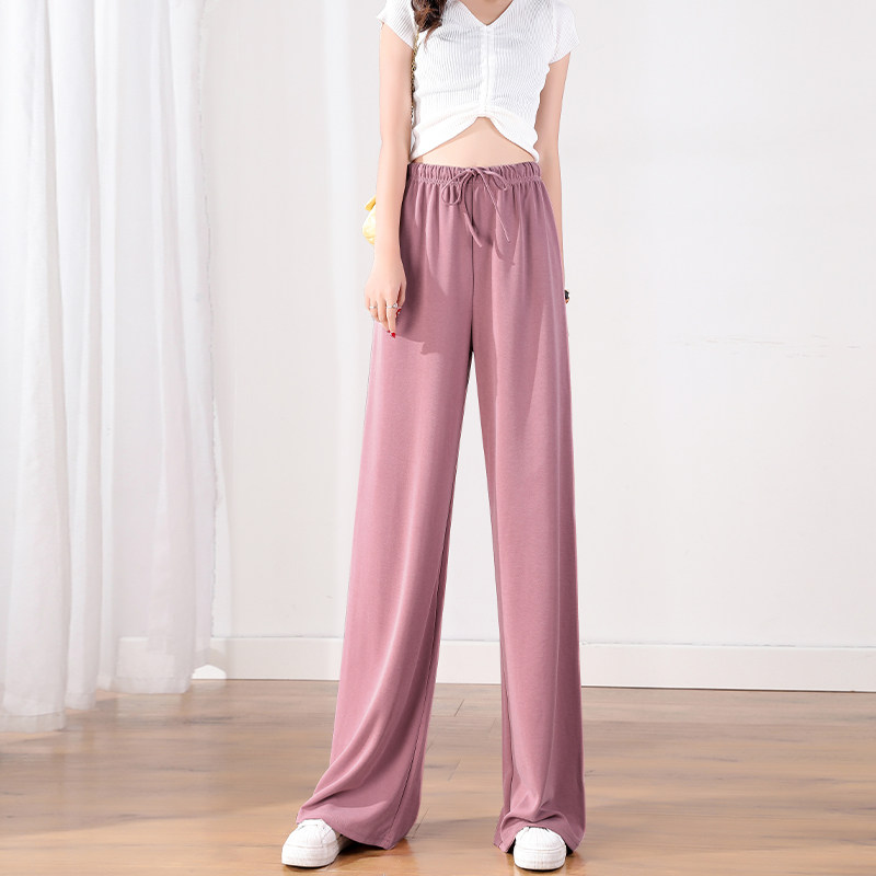 Copper Ammonia Silk Broadlegged Pants Woman High Waist Pituality 2021 Summer Slim Cut Ice Silk Straight Silo Loose Lengthened Tug Casual Pants