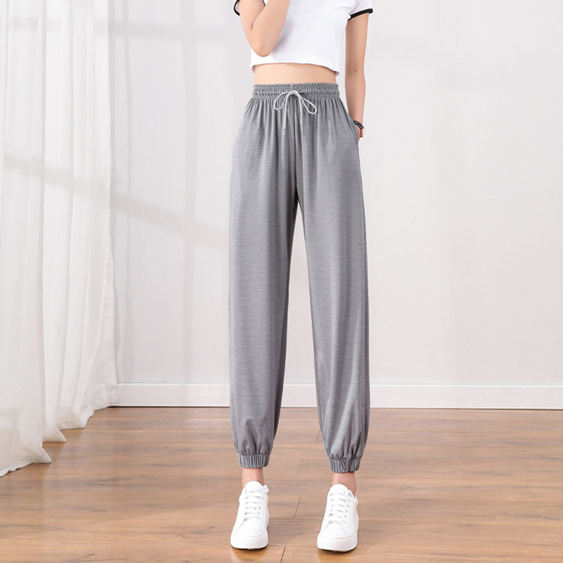 Ice silk bloomers women's high waist drape summer thin adult anti-mosquito sports pants loose leggings casual harem pants