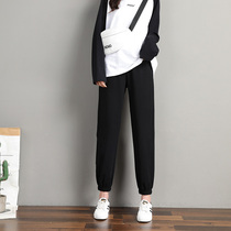 Sports pants woman loose bunches 2021 spring and autumn slim down straight cylinder 90% small short Black Casual Light Cage Pants Woman