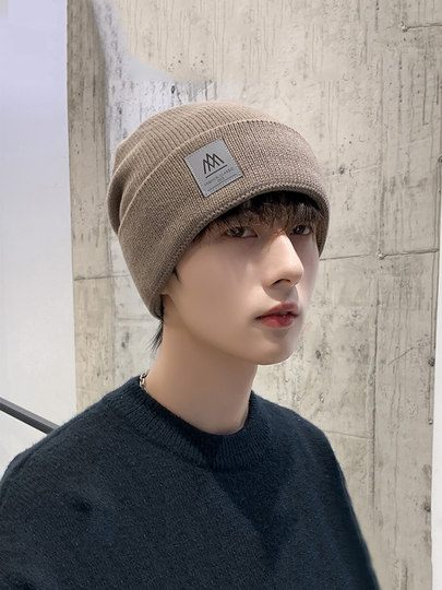 Men's Autumn and Winter Warm Knitted Hat, Large Head Circumference, Trendy Brand Cotton Hat, Fleece-Lined Men's Winter Hat