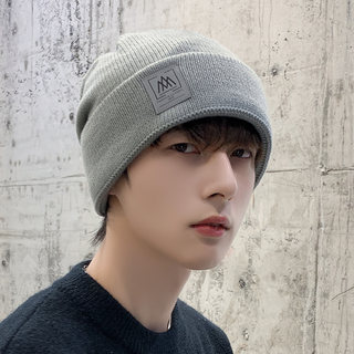 Men's Autumn and Winter Warm Knitted Hat, Large Head Circumference, Trendy Brand Cotton Hat, Fleece-Lined Men's Winter Hat
