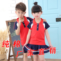 New kindergarten school uniform summer school uniform for primary school students summer cotton short-sleeved sports suit class service red and white custom-made