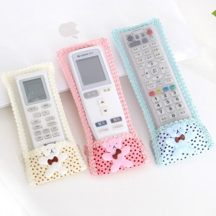 Multi-size cute bear fabric TV remote control set Lace air conditioning protective cover dust cover remote control set