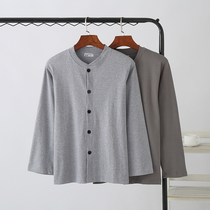 Autumn clothes mens pure cotton middle-aged and elderly plus fertilizer plus size cardigan cotton pair-front thin bottom line clothes elderly mens long sleeves