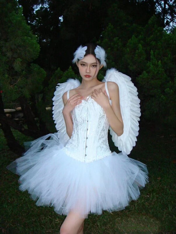 Black and White Swan Halloween Cos Costume Female Angel Little Devil Dress Sexy Slimming Dress Feather Wings
