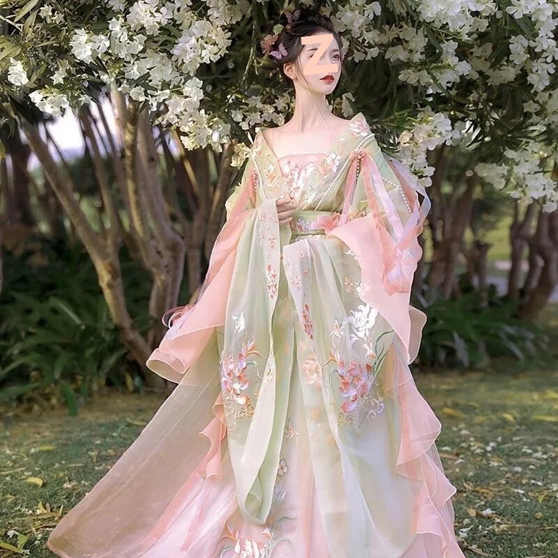 New Style of the Twelve Flower Gods' Lotus Hanfu for Women, Super Fairy-Like Waist-Length Ruqun, Ancient Costume from the Wei and Jin Dynasties, Large-Sleeved Shirt, Off-Shoulder Hanfu
