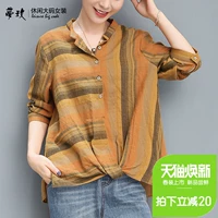 Áo rộng size 2019 xuân hè mới cho nữ áo sọc mỏng cotton tay áo 7 điểm tay áo sơ mi giản dị áo khoác sơ mi nữ