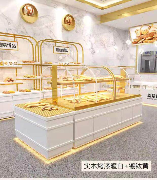 Bread titanium-plated display cabinet titanium-plated white island cabinet peach pastry display cabinet curved display cabinet bakery shop